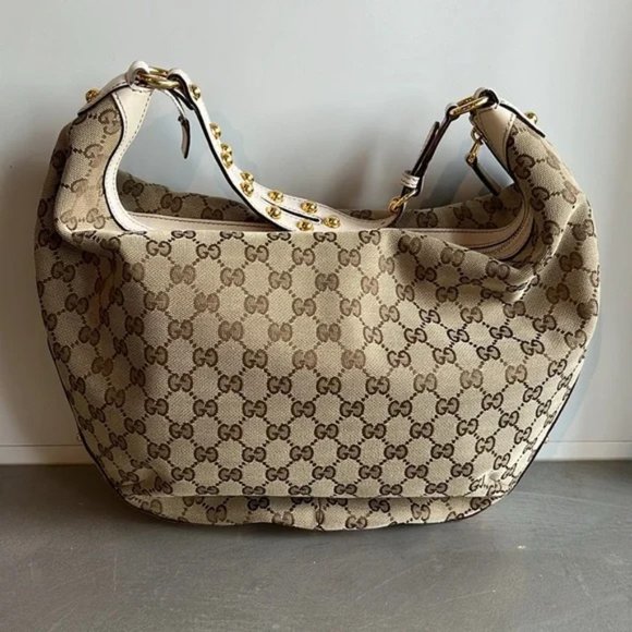 Gucci Biba Monogram Canvas Studded Hobo Bag - Picture 2 of 12